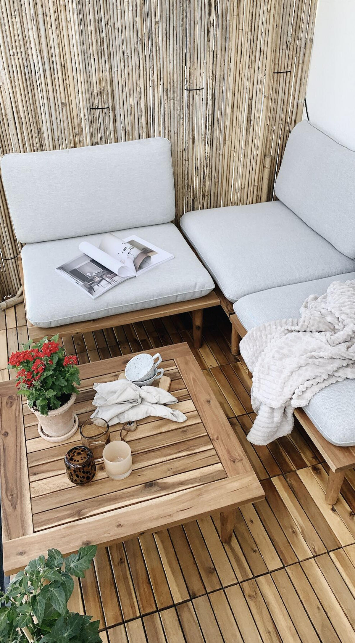 4-MÍSTNÁ SEDACÍ SOUPRAVA LOUNGE SADA Akáciové dřevo Šedá Frascati - šedá, dřevo - Beliani