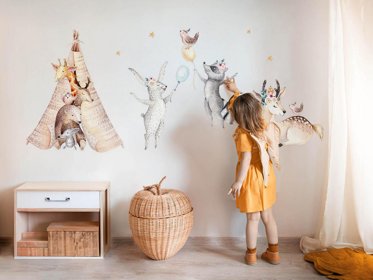 WANDAUFKLEBER 80x130cm - Waldtiere - Multicolor, Kunststoff (80/130/0.1cm) - Wallfluent