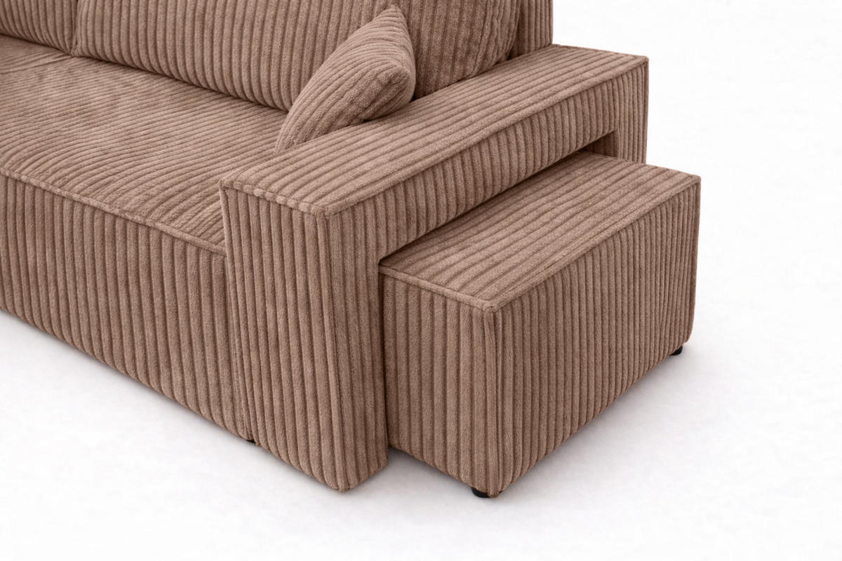 ECKSOFA Mit Schlaffunktion Und Pouf, Cordstoff Tilia, Braun, Links, Best L Mit Pouf - Braun, Holz (244/145cm) - Kaiser Möbel