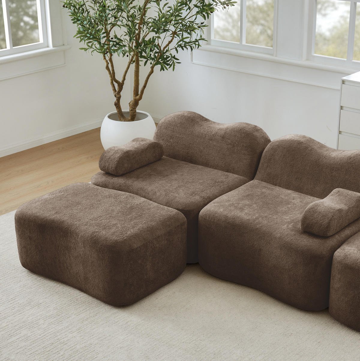 ECKSOFA aus Samt Braun 288x167x70 cm, modular mit tiefer Sitzfläche und flexiblen Stellmöglichkeiten - Braun, Textil (167/288cm) - IVMEU