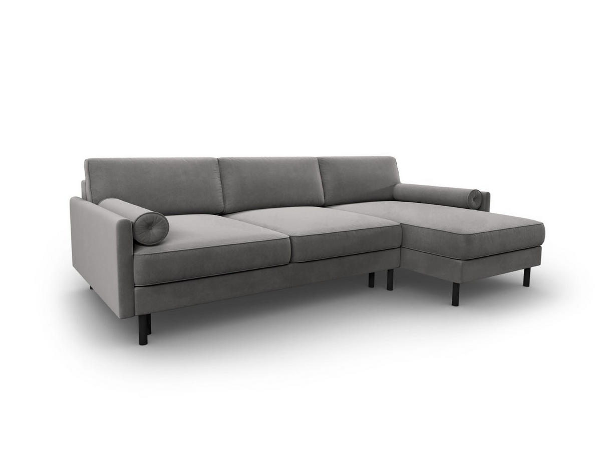 AUSKLAPPBARES-ECKSOFA rechts mit Container Scott aus Samt hellgrau 5 Sitzplätze - Hellgrau, Textil (142/212cm) - Micadoni
