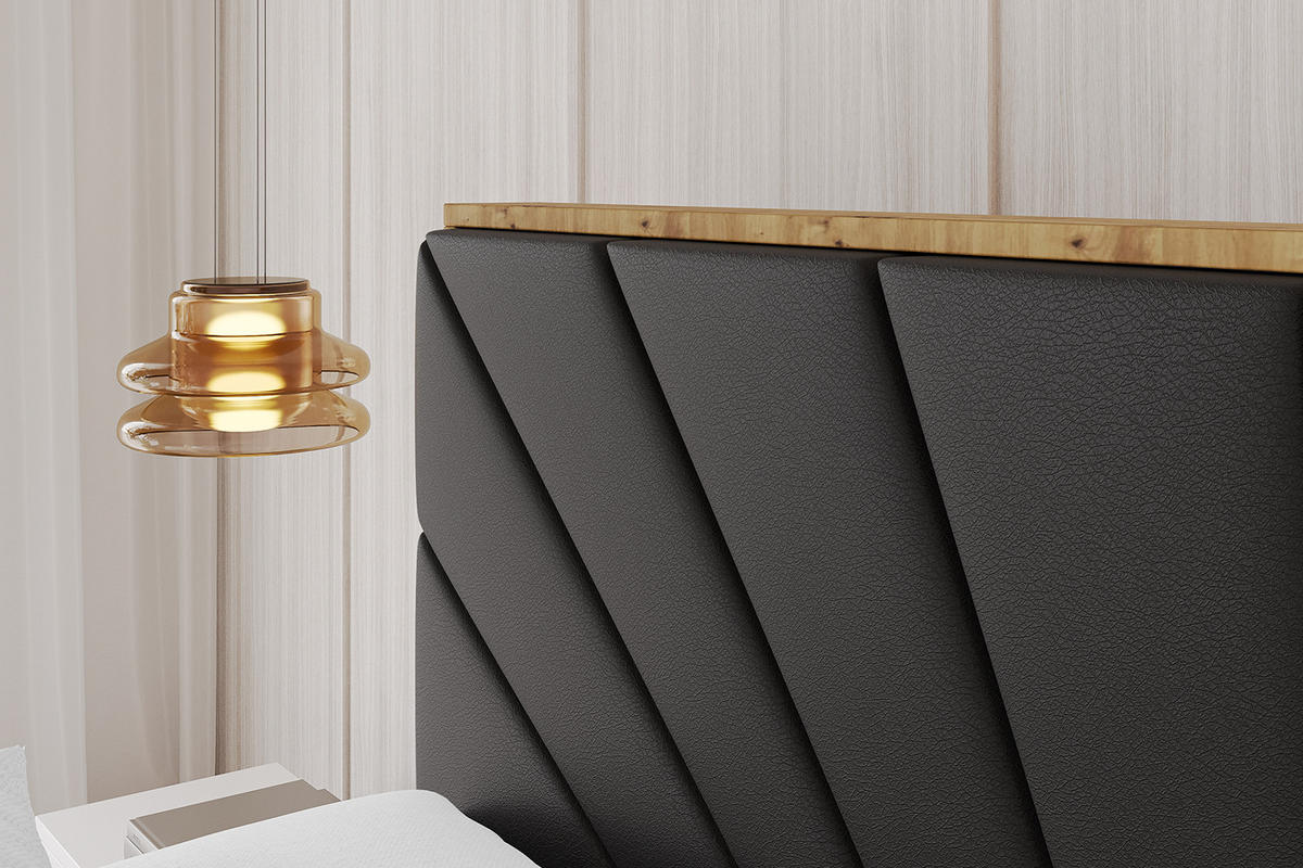 POLSTERBETT mit Bettkasten, Fußteil und Lattenrost, Boxbett mit Matratze H3/H4 - ENZO6-Z 200x200 Schwarz Kunstleder - Schwarz Hochglanz, Holzwerkstoff/Textil (200/200cm) - ALTDECOR