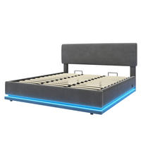 STAURAUMBETT 180/200 cm DE-03631, mit LED und höhenverstellbarem Kopfteil, in Dunkelgrau - Dunkelgrau, Metall (180/200cm) - ComfortXL