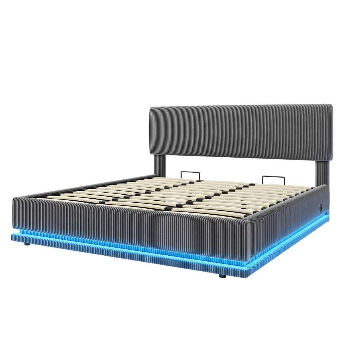 POLSTERBETT 180x200 cm LED USB Stauraum grau - Dunkelgrau, Textil (180/200cm) - LEBENLANG