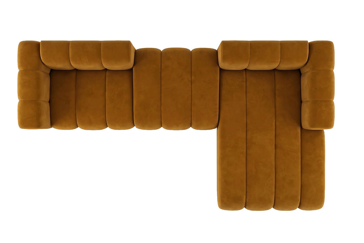 ECKSOFA Modulares In L-Form, Velvet-Stoff Riviera, Senffarbe, Rechts, GRAND 319 cm - Gelb, Holz (319/175cm) - Kaiser Möbel