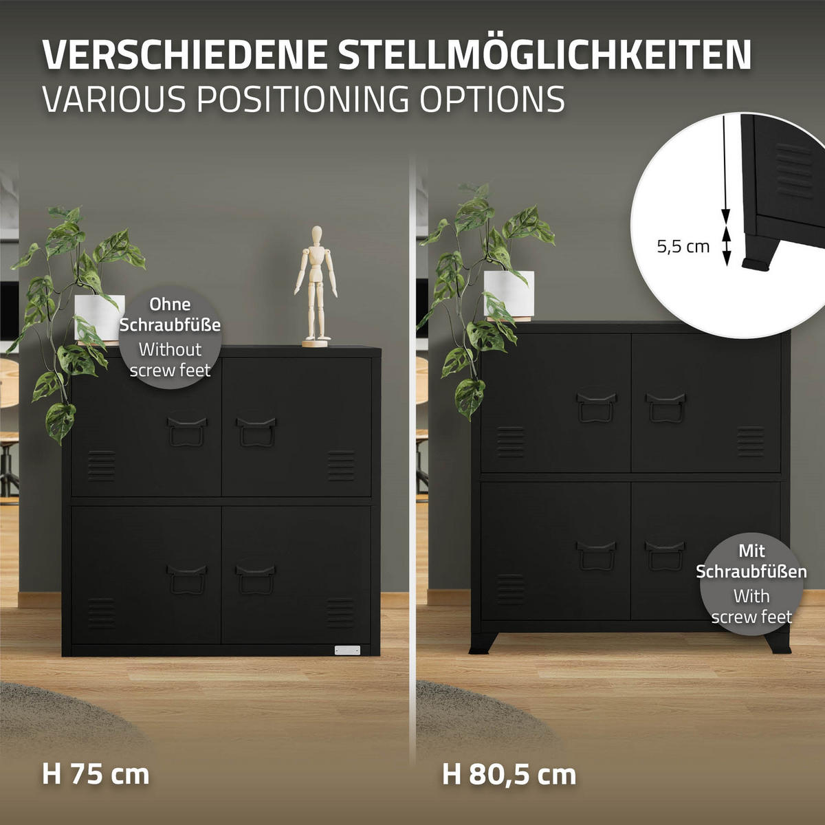 AKTENSCHRANK 75x40x80,5 cm Schwarz aus Stahl - Schwarz, Metall (40/80.5/75cm) - ML-DESIGN