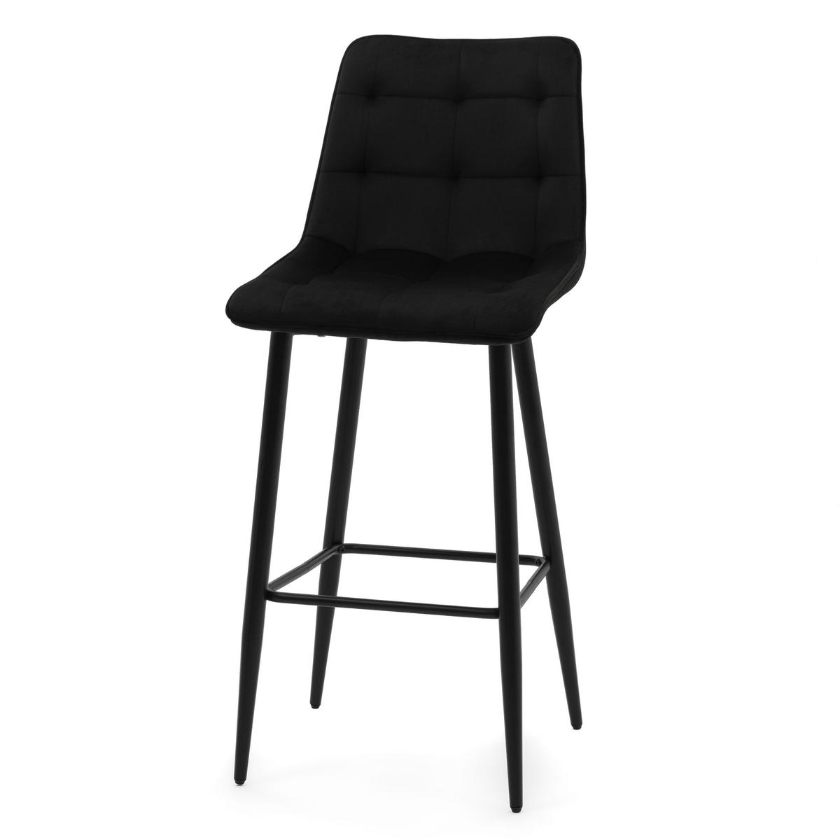 BARHOCKER CHIC gespolsterter mit Steppung - schwarz - Samt Velours - Schwarz, Textil/Metall (46/109/56cm) - NEW HOME