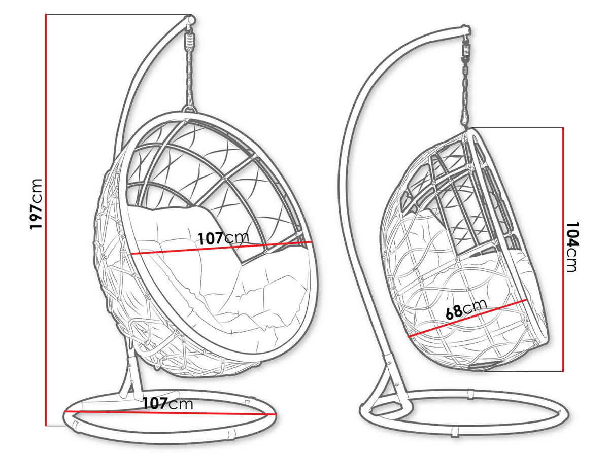 HÄNGESESSEL Aria - Beige, Metall (107/197/68cm) - MIRJAN24