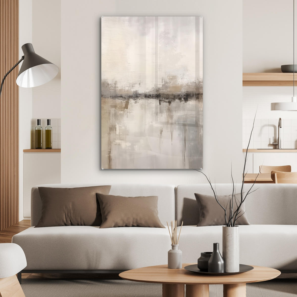 ACRYLGLASBILD Moderne Kunst - Abstrakt - Beige 60x90 cm - Beige, Glas (60/90cm) - MuchoWow