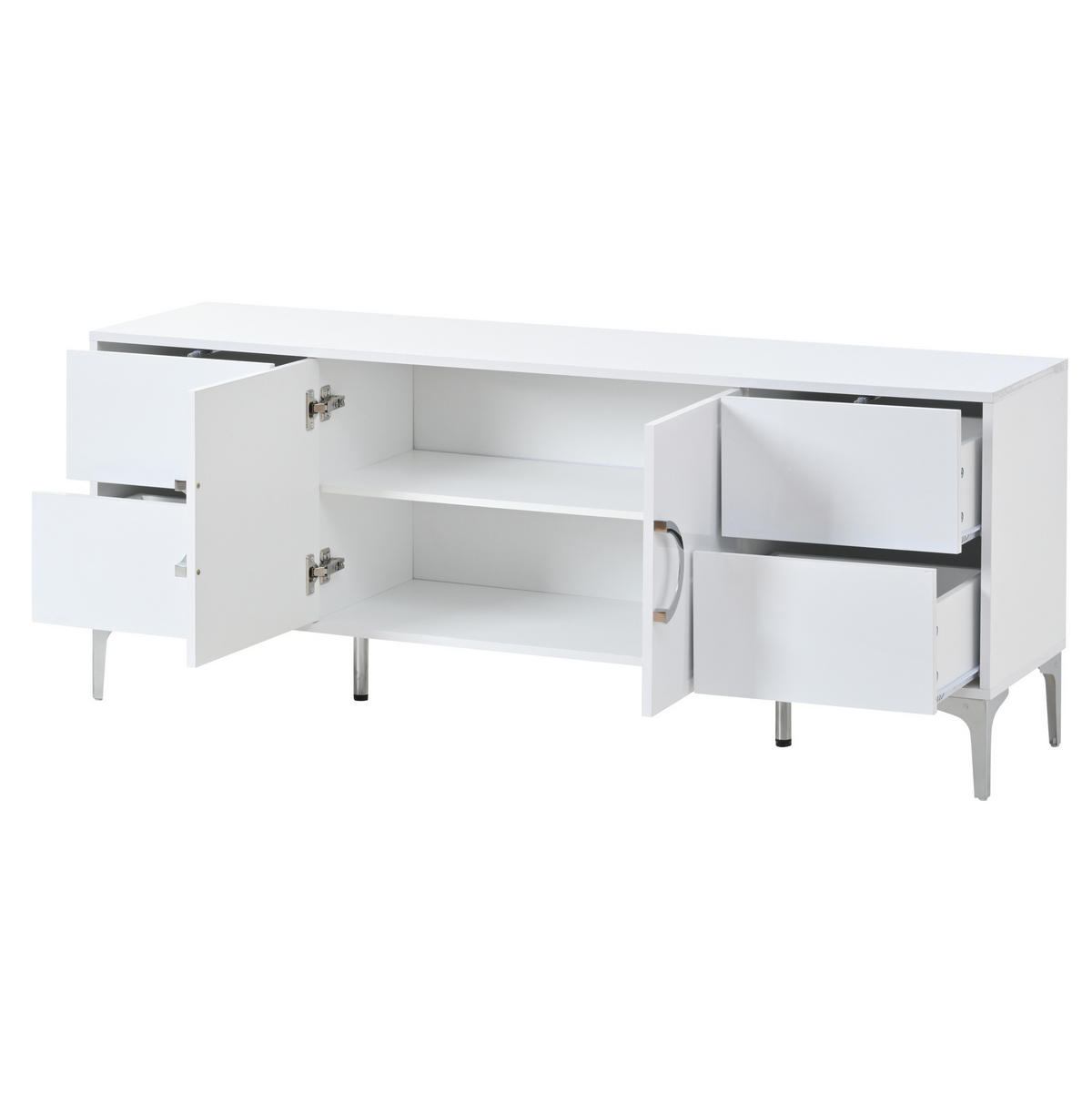 SIDEBOARD, 150/38/59,5 cm, MDF bílá s vysokým leskem, 4 zásuvky a 2 dvířka - bílá, kompozitní dřevo (150/59.5/38cm) - BEAOK
