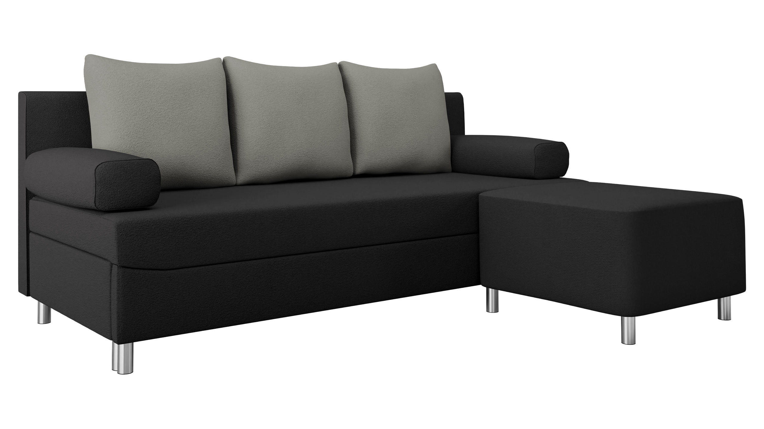 SCHLAFSOFA Dover mit Polsterhocker - Chromfarben/Schwarz, Holz/Kunststoff (192/80cm) - MIRJAN24