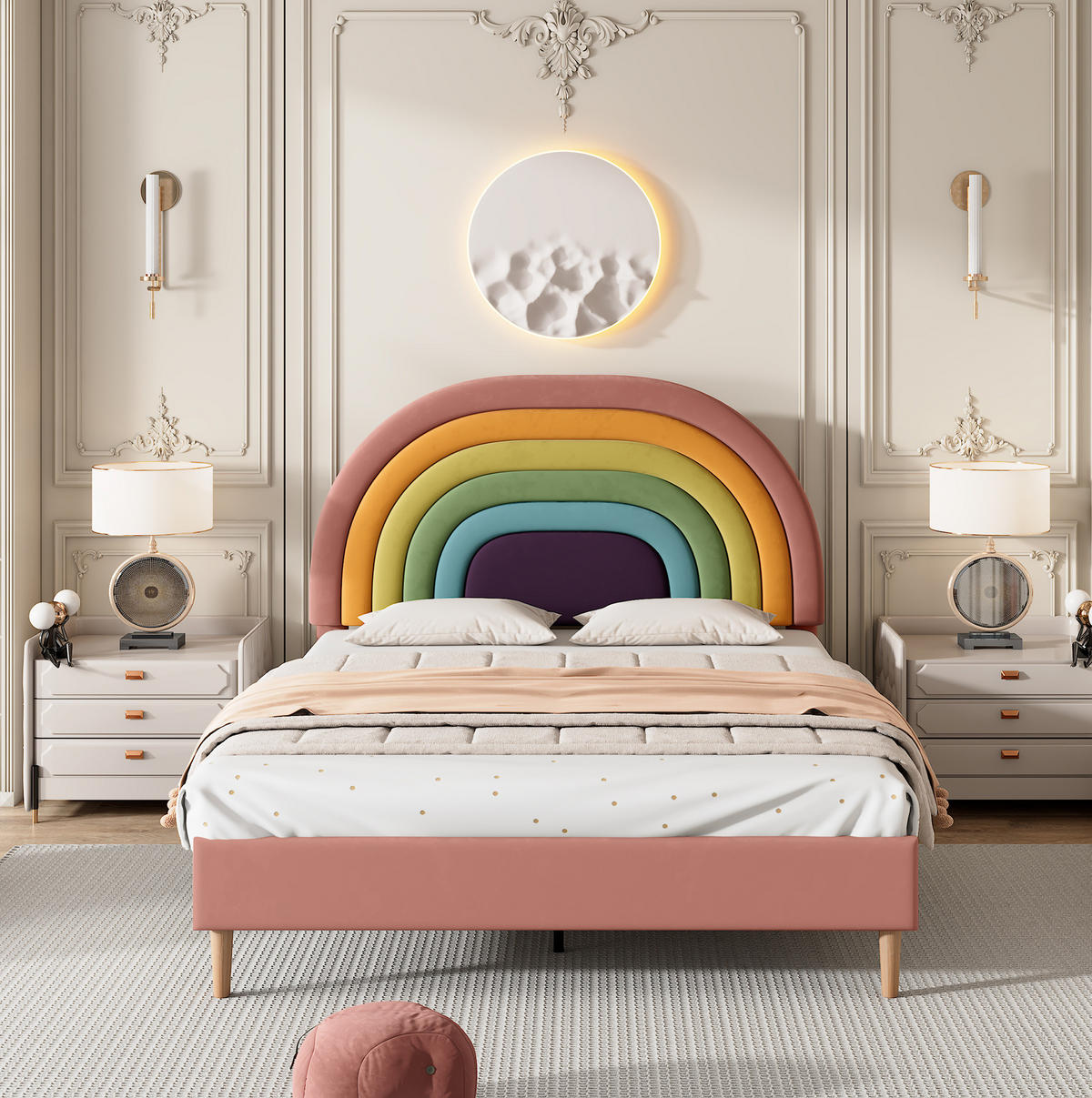 ČALOUNĚNÁ postel 140/200 cm růžová ze sametu s polohovatelným čelem a lamelovým roštem - růžová, textil (140/200cm) - OKWISH