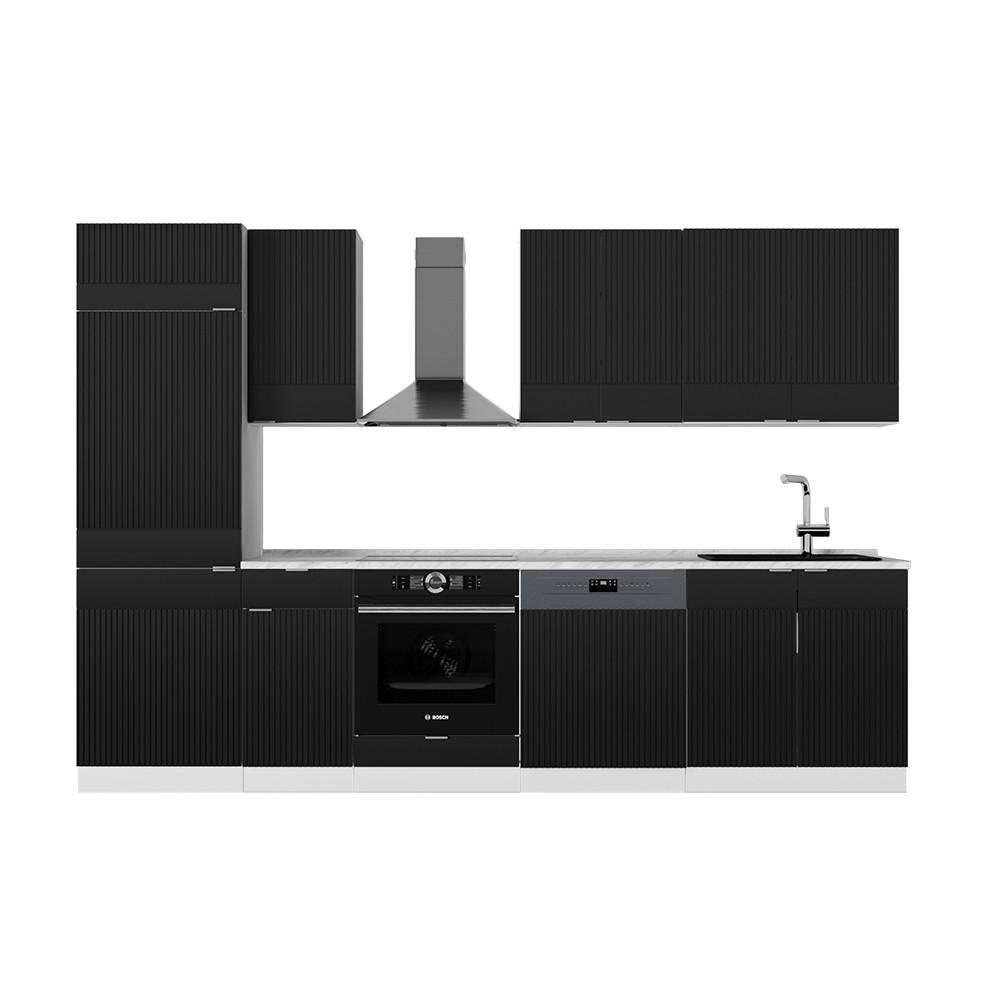 KÜCHENZEILE Fame-Line, Schwarz gestreift/Weiß, 300 cm ohne Arbeitsplatte - Schwarz/Weiß, Holzwerkstoff (300/81.6/46cm) - Vicco