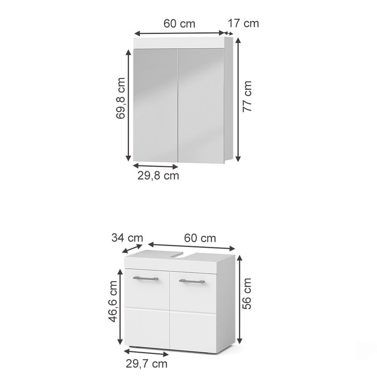 SADA NÁBYTKU DO KOUPELNY Luna Bílá - bílá, kompozitní dřevo (60/56/34cm) - Vicco