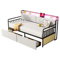 METALLBETT 90x200 cm LED USB beige - Beige, Metall (90/200cm) - LEBENLANG