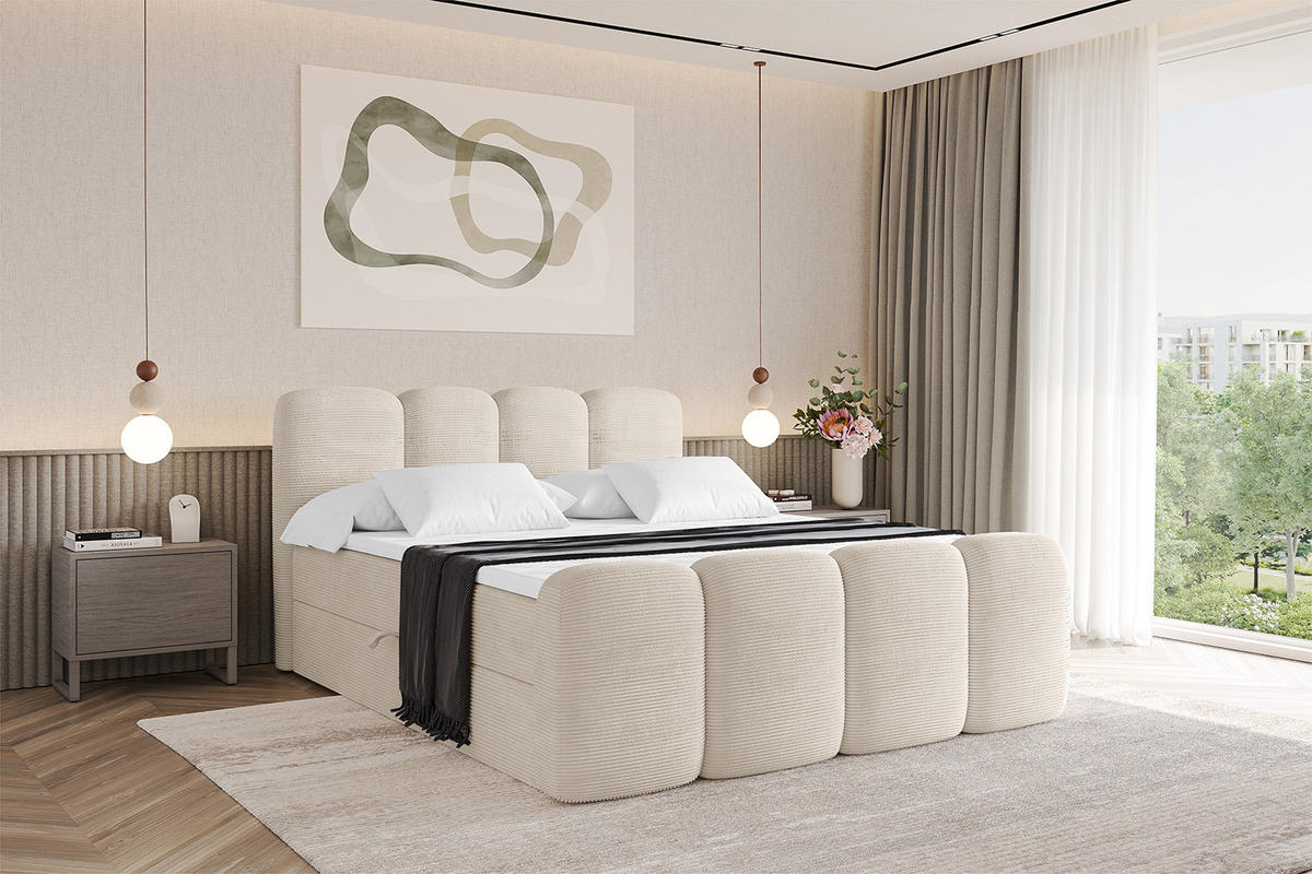 BOXBETT mit Matratze H4 und Lattenrost - NINA-Z - 200x200 cm Poso - Beige - Ecru, Holzwerkstoff (200/200cm)