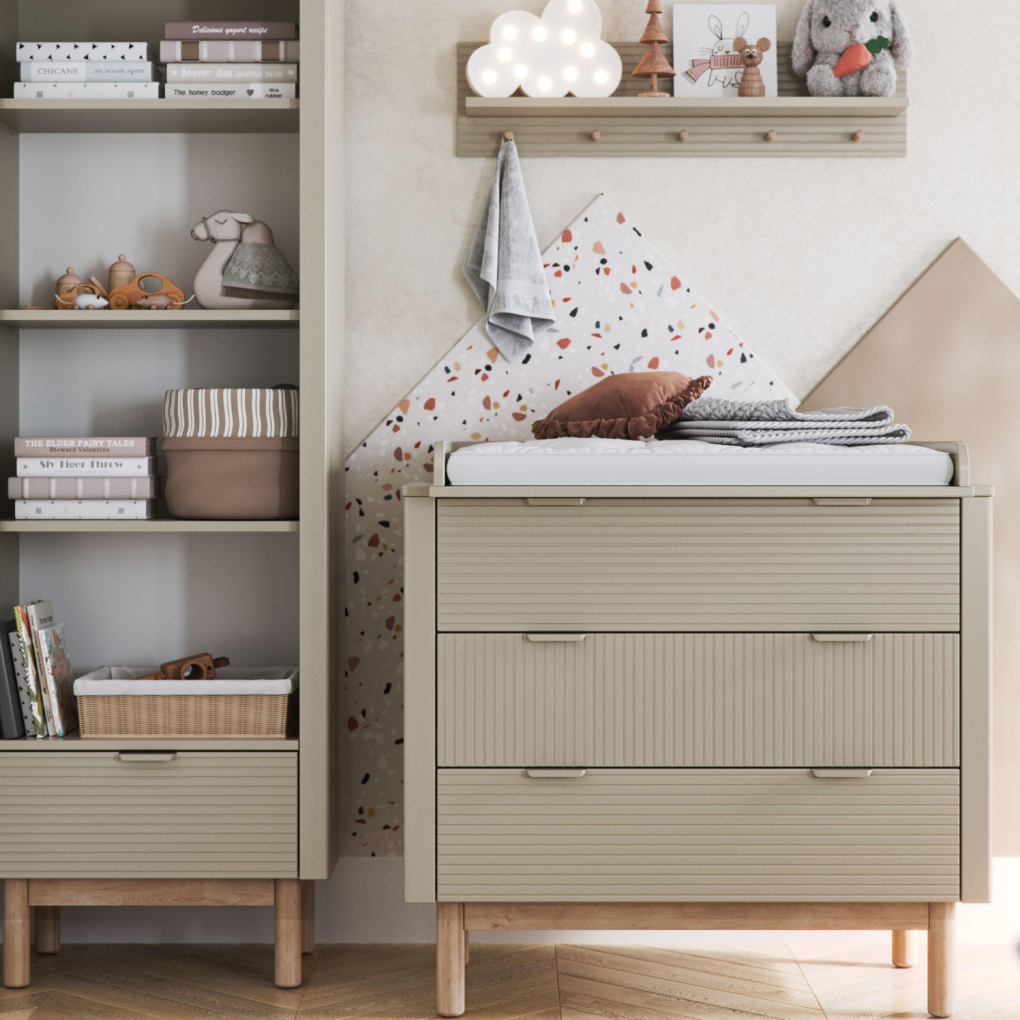 WICKELKOMMODE Lotti mit Schubladen - Beige, Holz (101/91/53cm) - KONSIMO®