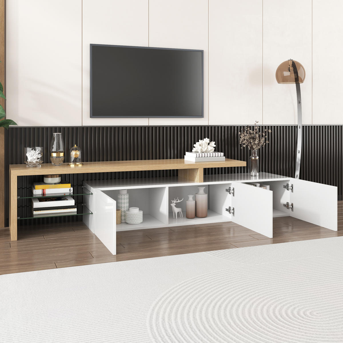 TV-LOWBOARD Spleiß Naturfarben-Weiß 197.5/39/42 cm - Naturfarben, Holzwerkstoff (197.5/42/39cm) - PANGIVO