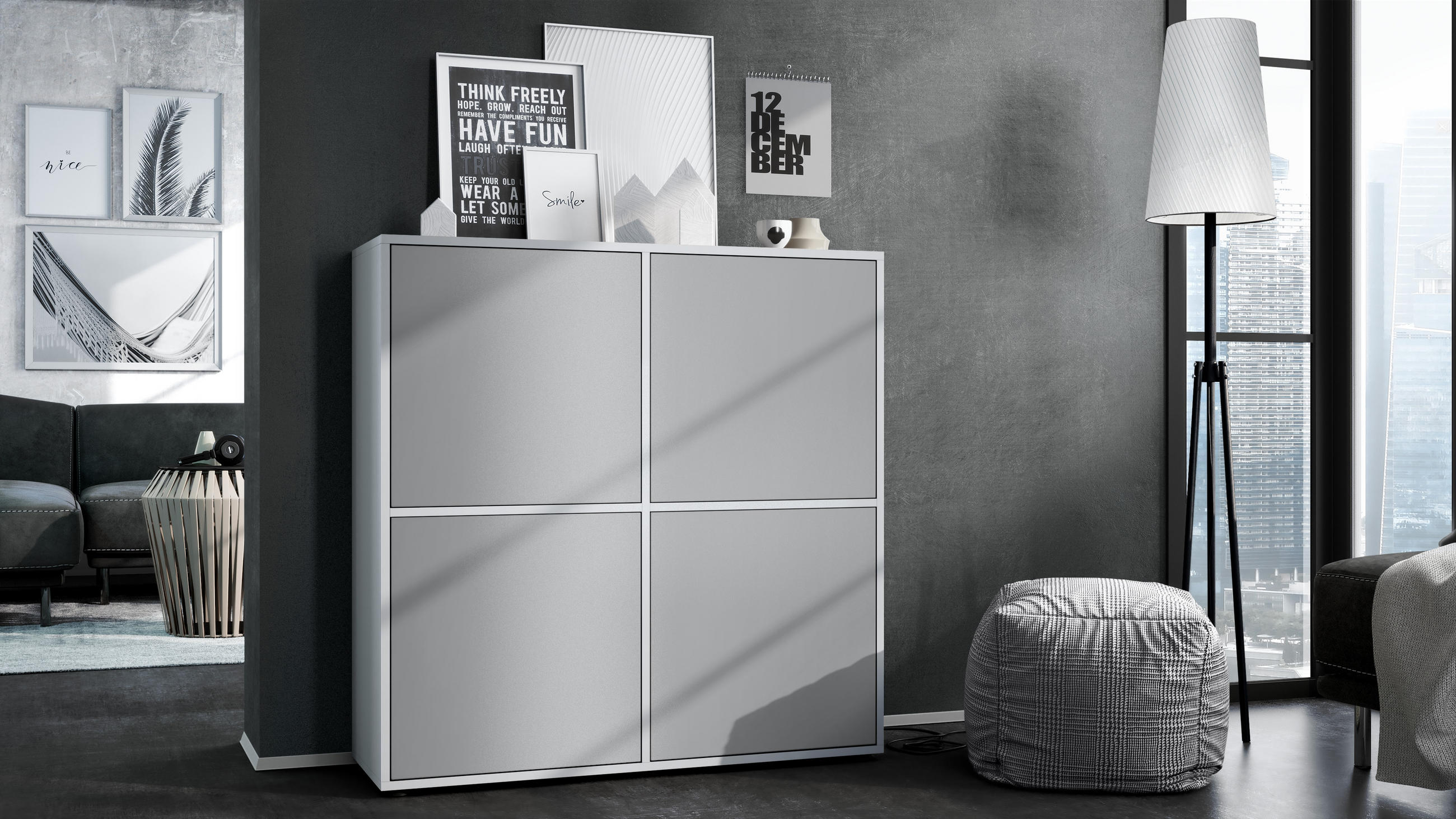 HIGHBOARD Cuba Türen in Hellgrau seidenmatt - Greige, Holzwerkstoff (104/105.5/35.5cm) - Vladon