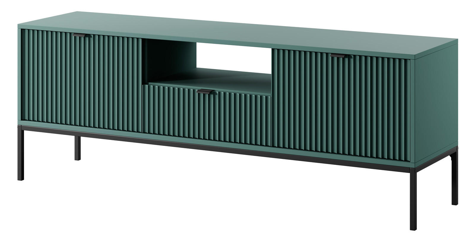 LOWBOARD Kioto RTV 154 cm in grün mit schwarzen Füßen - Schwarz Hochglanz/Schwarz, Holzwerkstoff/Metall (154/56/39cm) - Ravio