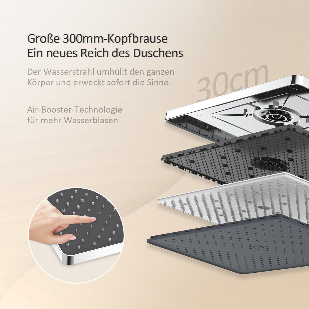 ÜBERKOPFBRAUSESET mit Thermostat Regendusche Chrom - Chromfarben, Metall (36/110/46cm) - EMKE