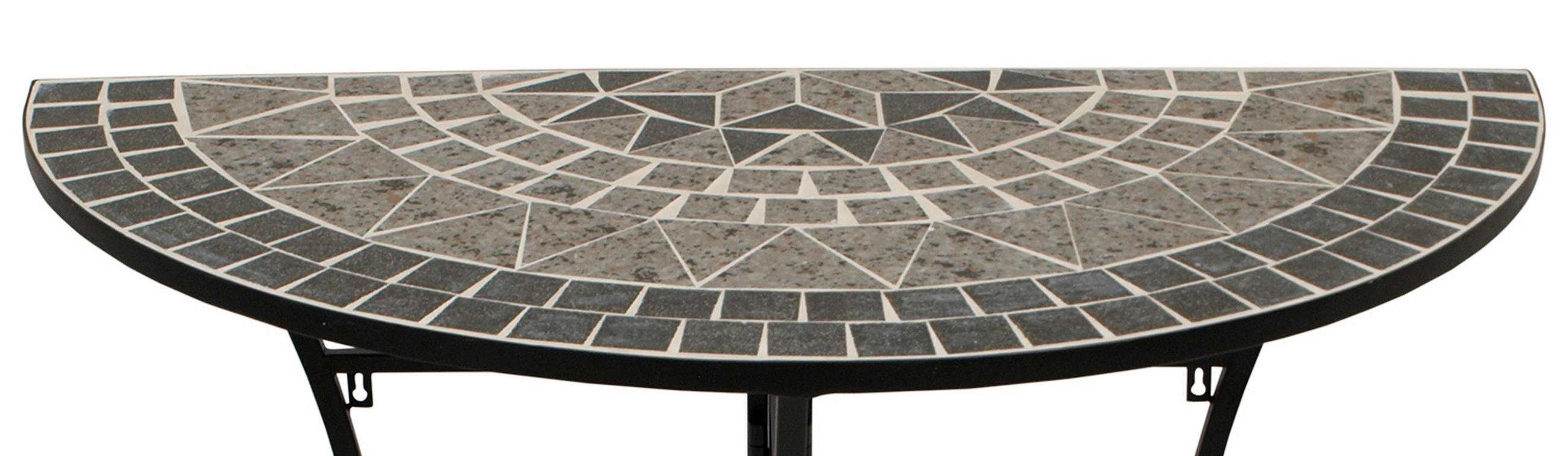 WANDTISCH Derby halbrund mit Mosaik-Tischplatte grau/weiss - Gestell aus schwarz pulverbeschichtetem Eisen - Schwarz, Metall (45/90/75cm) - TPFGarden