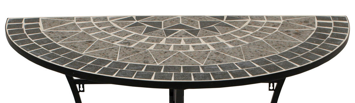 WANDTISCH Derby halbrund mit Mosaik-Tischplatte grau/weiss - Gestell aus schwarz pulverbeschichtetem Eisen - Schwarz, Metall (45/90/75cm) - TPFGarden