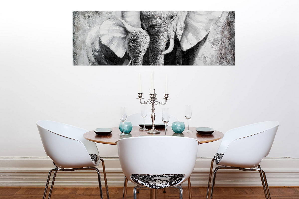 RUČNE MAĽOVANÝ AKRYLOVÝ OBRAZ 150/50 cm, sivý, zvierací motív - sivá, drevo/textil (150/50cm) - KUNSTLOFT