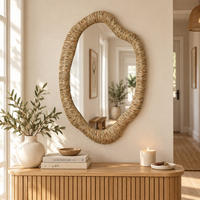 SEEGRAS Wandspiegel, B50xH75cm Organische Form Handgefertigt - Dunkelgelb, Naturmaterialien (3.5/75/50cm) - Hometopia
