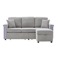 MODULARES Sofa Corduroy mit LED und USB-Anschluss Stauraum und Taschen 194/73/81 cm Hellgrau - Hellgrau, Textil (73/194cm) - Redom