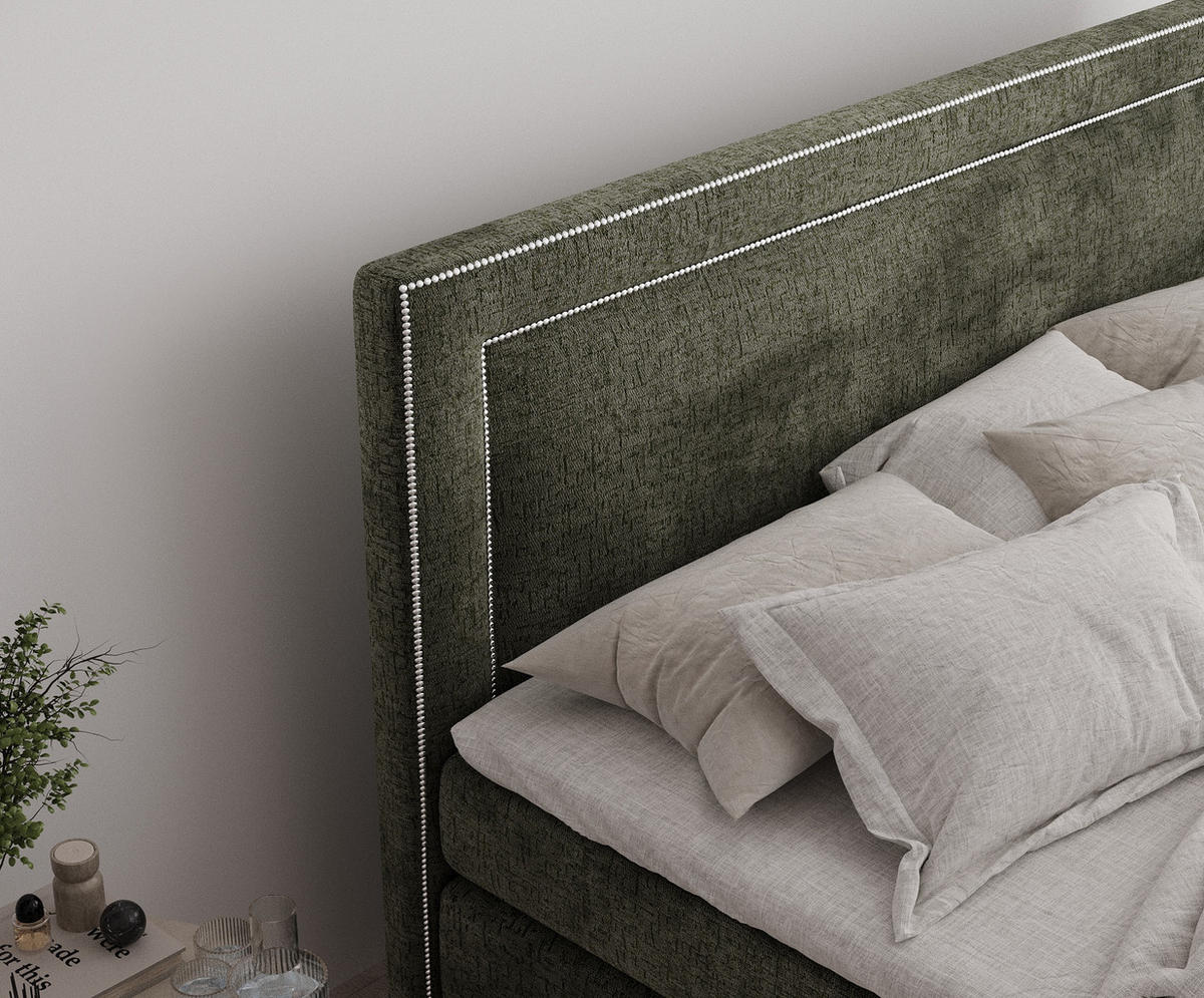 BOXSPRINGBETT Luxora Olivenfarbe 140/200 cm - Schwarz/Olivgrün, Holz/Holzwerkstoff (140/200cm) - Maison de Reve