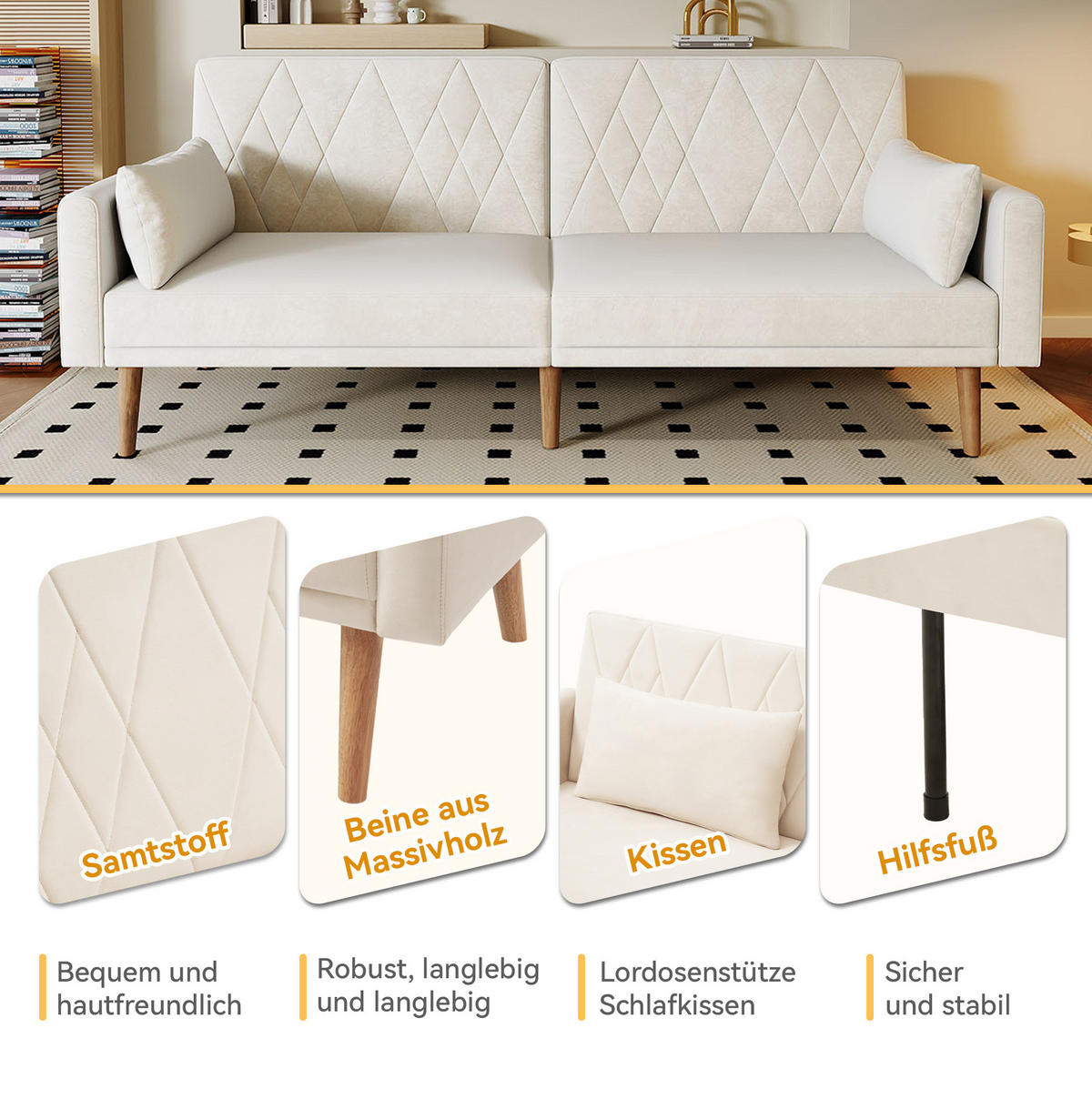 SCHLAFSOFA 180/75/82 cm in Beige – mit verstellbaren Rückenlehnen - Beige, Textil (82/75/180cm) - BEAOK
