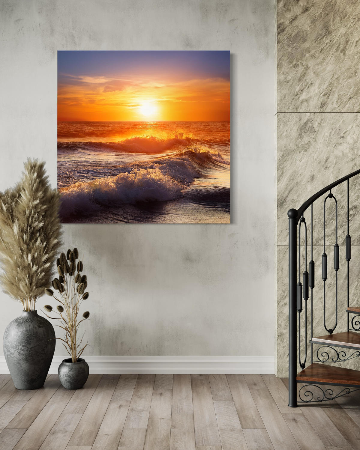 WANDBILD meer welle natur - Orange, Textil (50/50cm) - Feeby