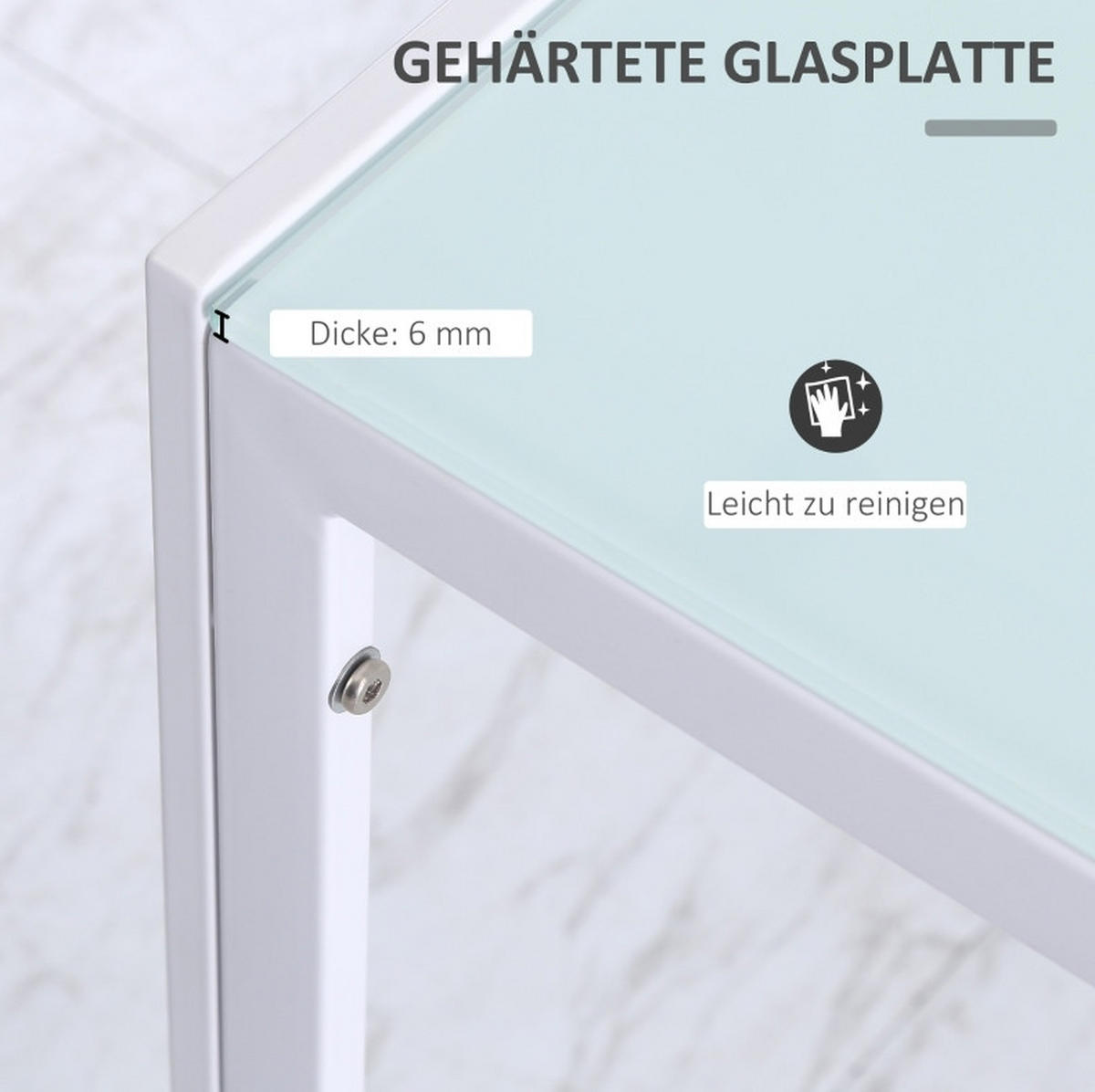 ESSTISCH 120/60/75 cm mit Metallgestell und Glasplatte, modern und pflegeleicht, Weiß - Weiß, Metall (120/60/75cm) - Redom