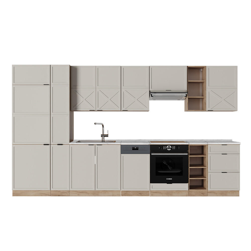 KÜCHENZEILE Fame-Line GrauBeige/Goldkraft Eiche 355 cm ohne AP - Honigeiche/Grau, Holzwerkstoff (355/81.6/46cm) - Vicco