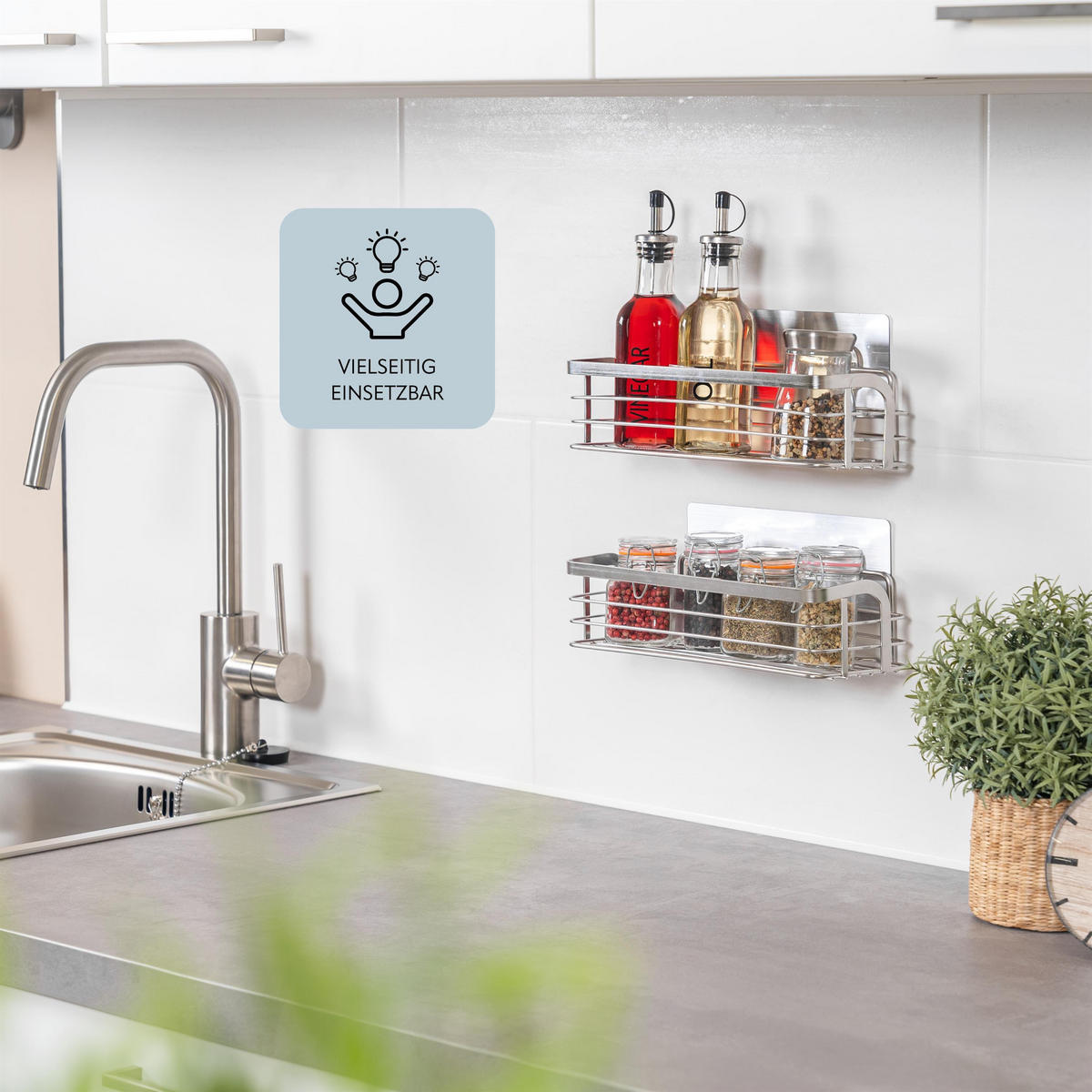 ABLAGEKORB 2er-Set, silber - Edelstahlfarben, Metall (25.5/6.5/10cm) - bremermann