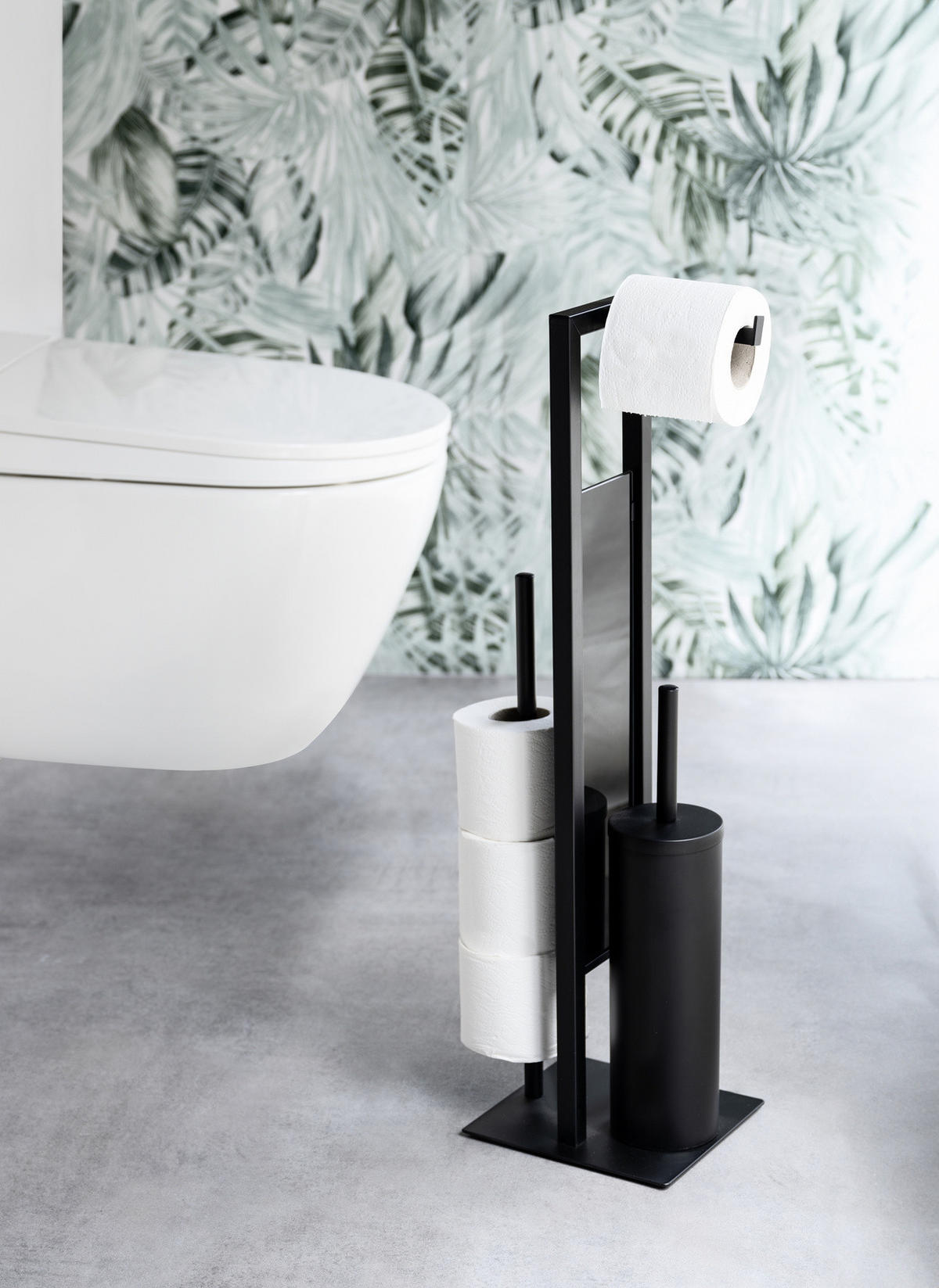 TOILETTENPAPIERSTÄNDER mit Ersatzrollenhalter Rivalta 23/18/70 cm - Schwarz, Metall (18/70/23cm) - Wenko