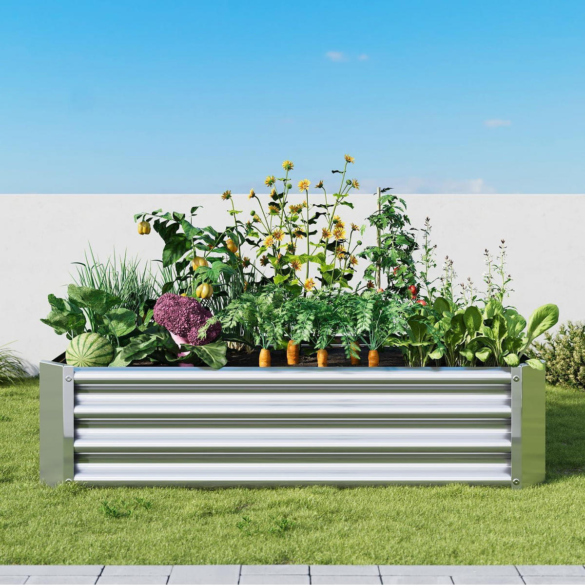 HOCHBEET-SET Metall Silber 120 x 60 x 30 cm - Silberfarben, Metall (60/30/120cm)