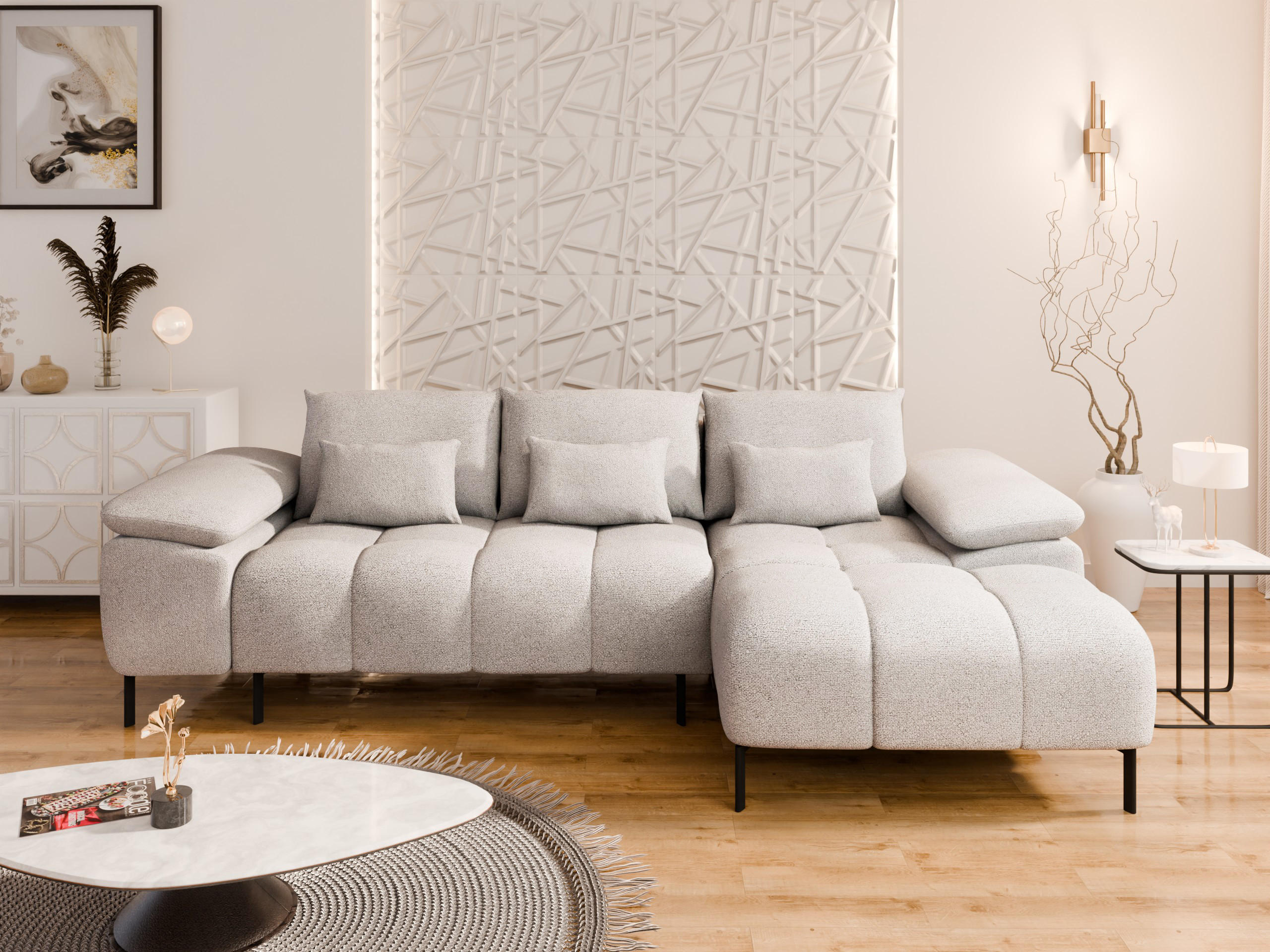 ECKSCHLAFSOFA 4-Sitzer DOLUS – Modernes Ecksofa mit Schlaffunktion Links montierbar Beige - Beige, Holz (141/277cm) - Panda Möbel