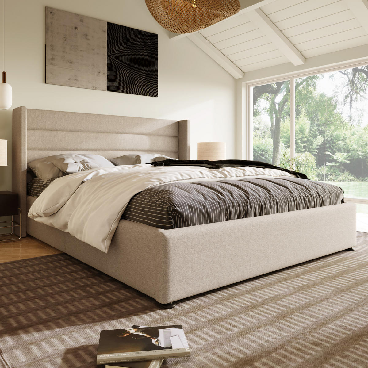 POLSTERBETT 160x200 cm mit Bettkasten, Lattenrost, Beige - Beige, Metall (160/200cm)