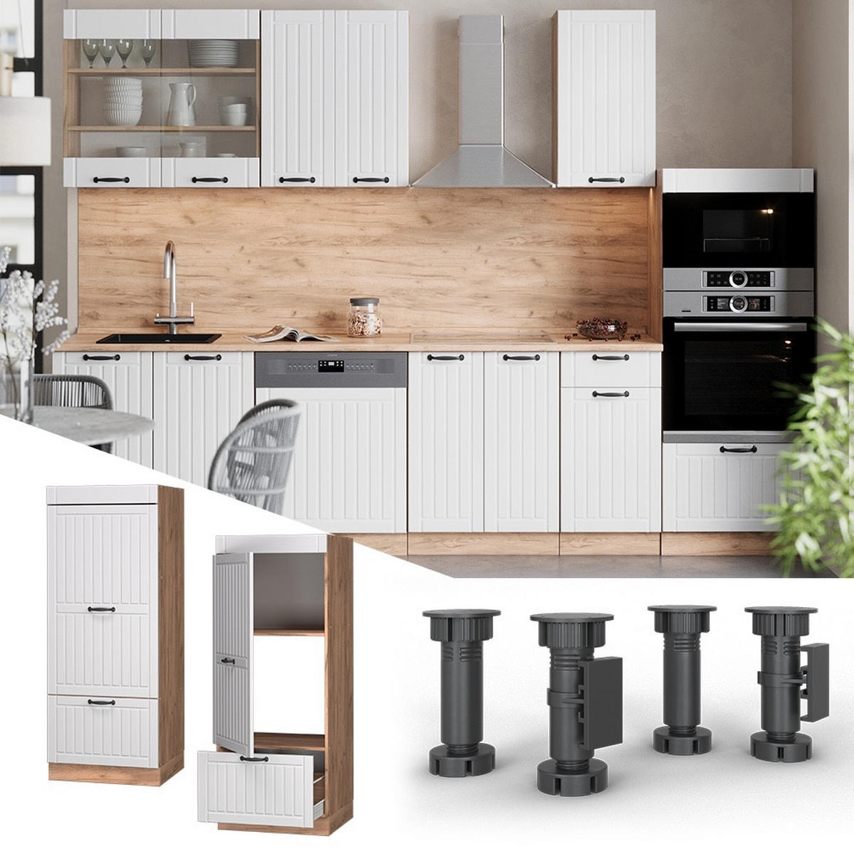 VORRATSSCHRANK Fame-Line, Weiß Landhaus/Goldkraft Eiche, 60 cm - Honigeiche/Weiß, Holzwerkstoff (60/153.6/58.1cm) - Vicco
