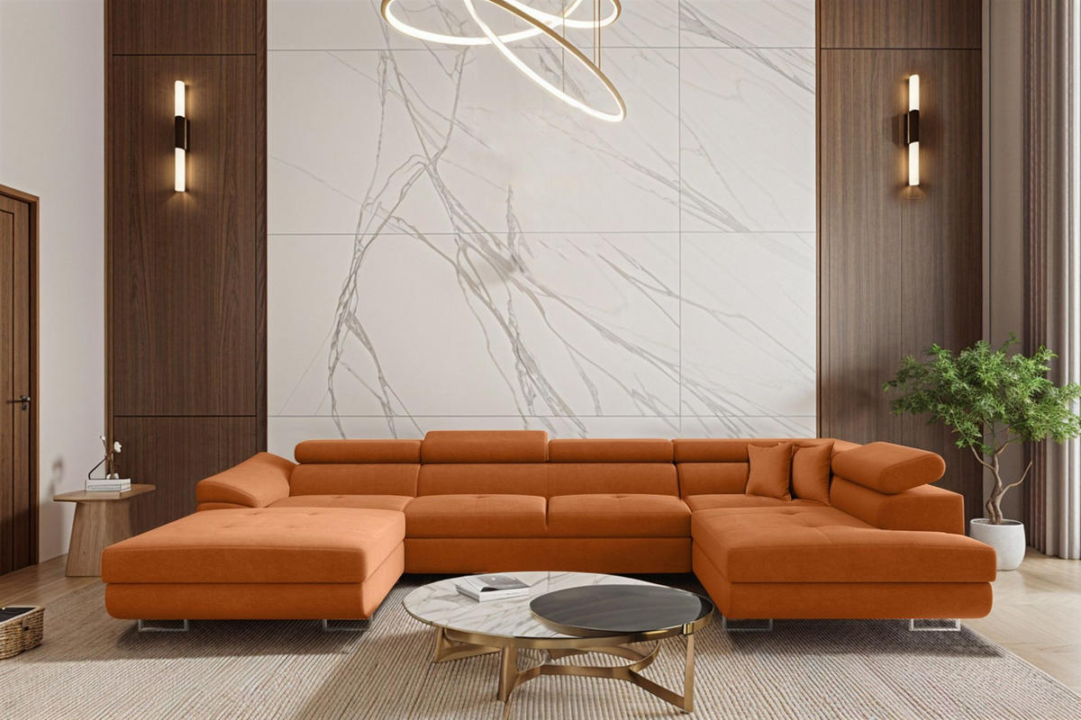 WOHNLANDSCHAFT Carmelo In Nova - Orange, Holzwerkstoff/Textil (345/90/202cm) - Fun Möbel