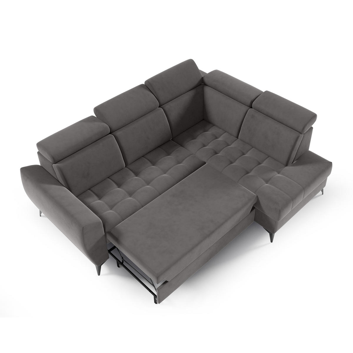 ECKSCHLAFSOFA Aurora II mit verstellbare Kopfstützen, Dunkelgrau, rechts - Dunkelgrau/Schwarz, Textil (266/204cm) - Beautysofa