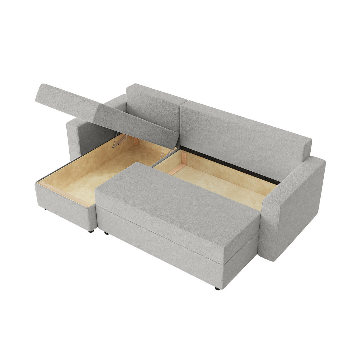ECKSOFA Goka Lux L mit Schlaffunktion und 2 Bettkästen, Grau - Grau, Textil (230/146cm) - Fedve