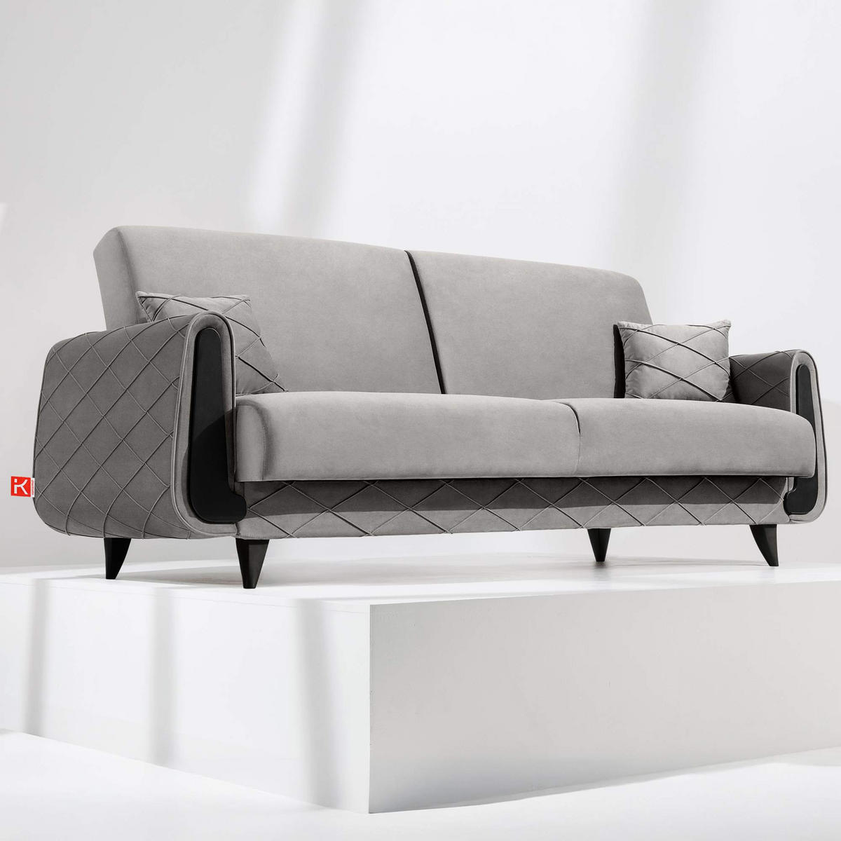 3-SITZER-SOFA GUSTAVO III Sofa 3 Velours, Hellgrau - Hellgrau, Holz/Holzwerkstoff (230/98/98cm) - KONSIMO®