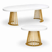 ESSTISCH rund ausziehbar 90/190/76 cm, Weiß, 54 cm Tischplatte + Lamellen-Metallgestell Gold - Goldfarben/Weiß, Holzwerkstoff/Metall (90/190/76cm) - Damale Möbel