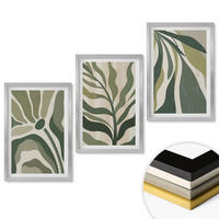 WANDBILDER 3er Set - 40x60 cm Silberner Rahmen - Illustrationen gemalter grüner Blätter - Silberfarben, Kunststoff (40/60cm) - ArtPrintCave