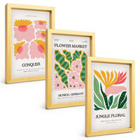 BILDER SET 3er Set - 20x30 cm Goldrahmen - Blumen und Blätter – moderne Poster - Goldfarben, Kunststoff (20/30cm) - TULUP