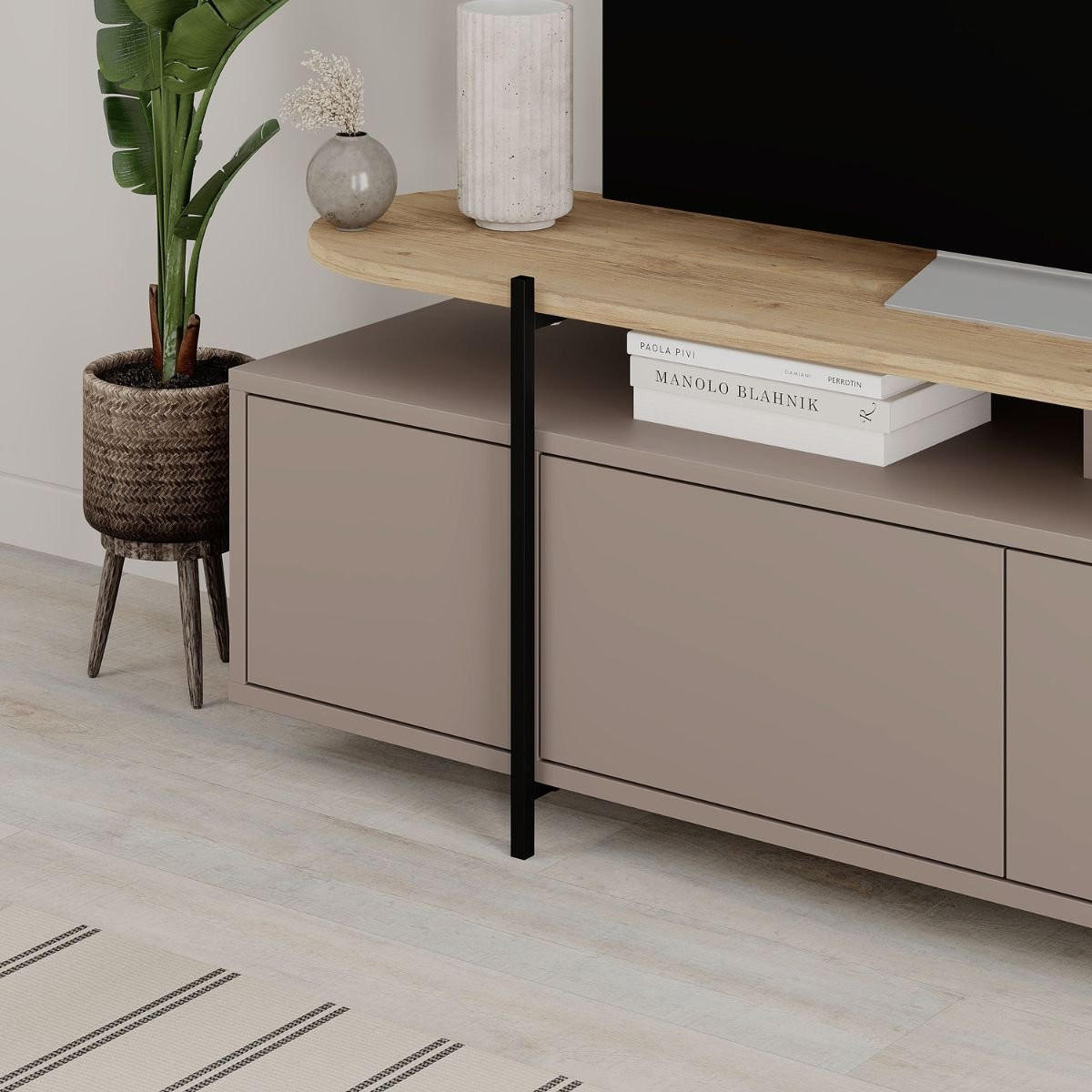 TV-MÖBEL mit 4 Türen und Metallfüßen L160 cm - Hinoa - Taupe, Holzwerkstoff (38.5/48/160cm) - Calicosy