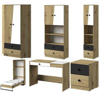 JUGENDZIMMER-SET Nero 6-teilig Artisan Eiche / Weiß-Schwarz-Matt 431 / 226 / 220cm - Eichefarben/Schwarz, Holz/Holzwerkstoff (431/220/226cm) - Feldmann-Wohnen